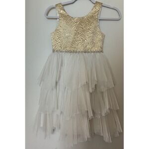 American Princess Fit & Flare Gold Ivory Tulle Sleeveless Girls Dress 8